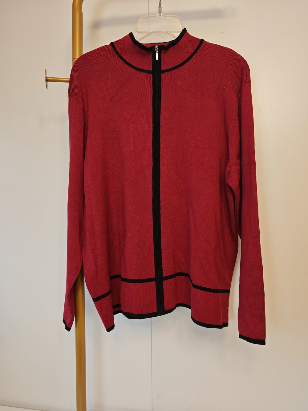 Talbots Vintage Red Zip-Front Cardigan Sweater with Black Trim 1X NWT Silk Blend